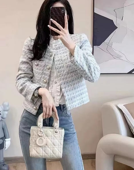 Elegant Tweed Cardigan Short Coat With Pocket Single 