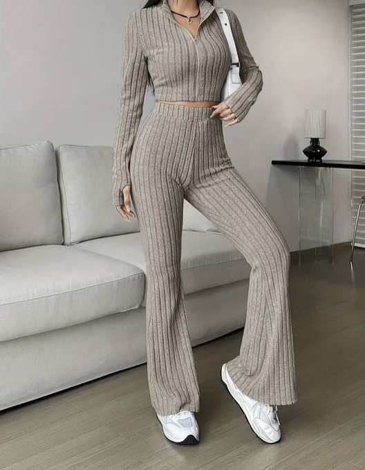 Striped 2-Piece Set Zipper Long Sleeve 